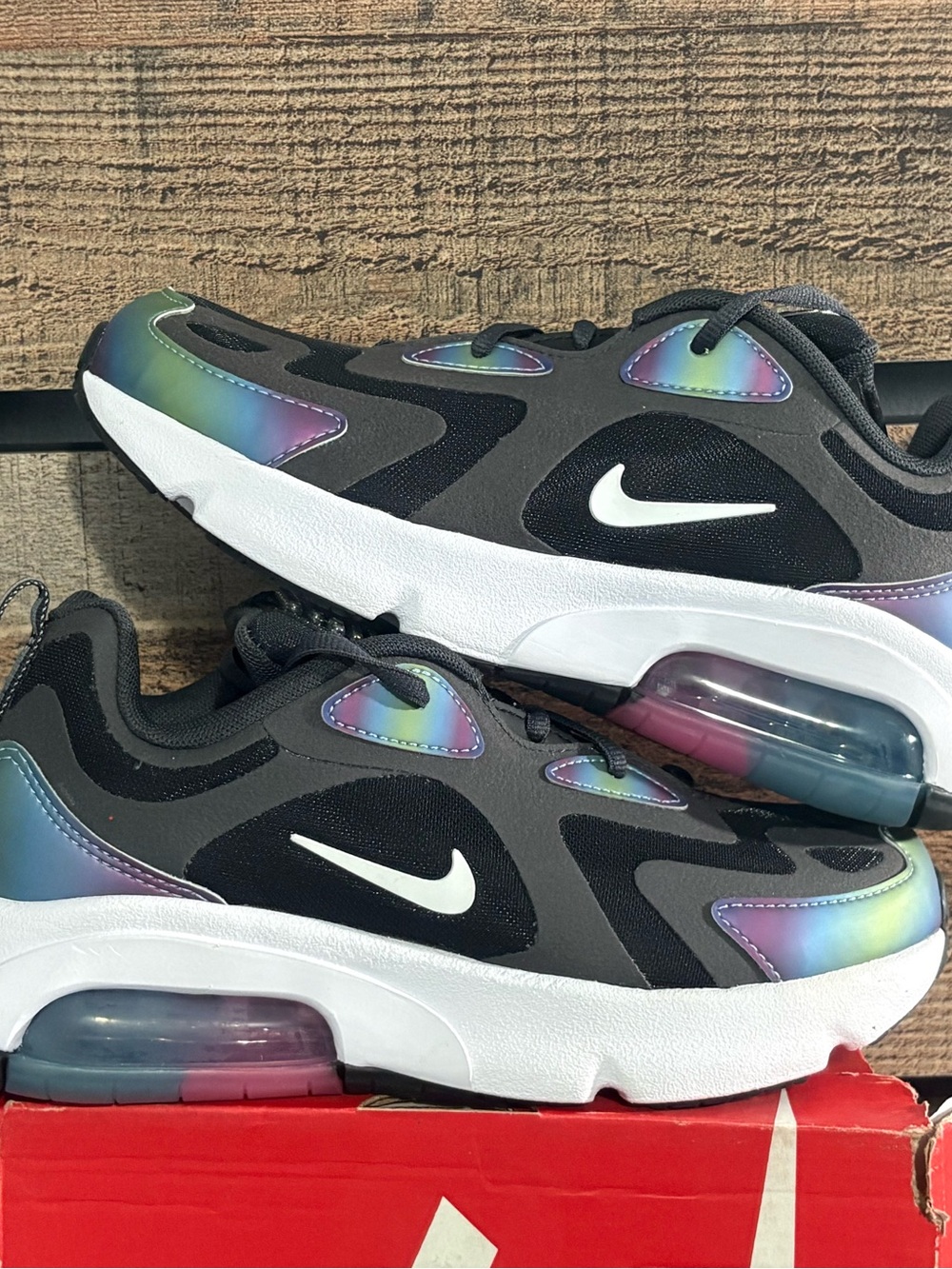 Nike Kids Air200s Black with Iridescent Rainbow Accents 4.5 youth, 6 women